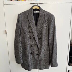 Zara double-breasted fully lined plaid wool blazer